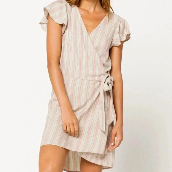 O’Neill Maurie Wrap Dress Mini Striped Short Sleeve Size M - Picture 1 of 8